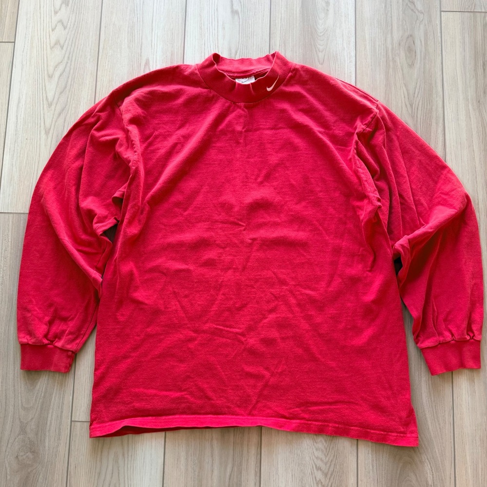 Vintage Nike Mock Neck Shirt Mens XL Red Long Sleeve Swoosh Collar Tee